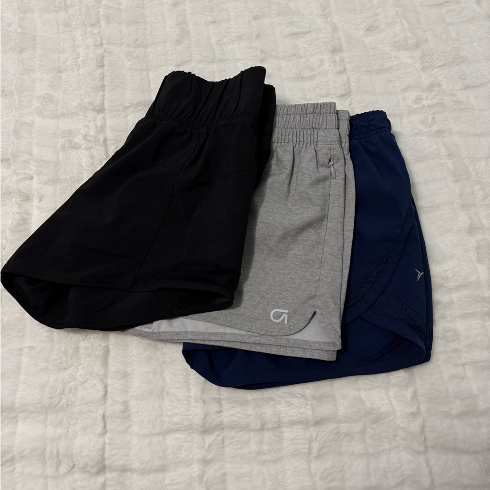 Set of 3 girls Athletic Shorts- Black, Gray, and Blue Justice ,Old Navy sz 10/12